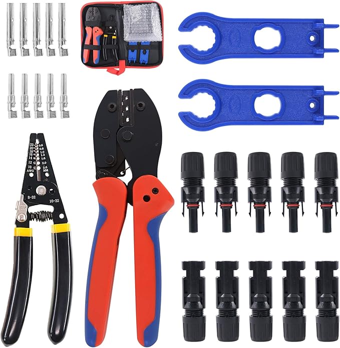 Keadic Solar Crimping Tools Includes Solar Panel Connectors, Solar Cable Connectors, Spanner Wrench, Solar Solar Crimper Tool Kit for 2.5/4.0/6.0mm² MC3 MC4 Solar Panel ﻿