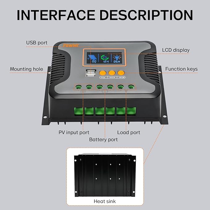 PowMr 80A PWM Solar Charge Controller, 12V 24V 36V 48V Auto, LCD Display and Dual USB Output, Fit for AGM, Gel, FLD, Lead-Acid and Lithium Battery【Update Version】