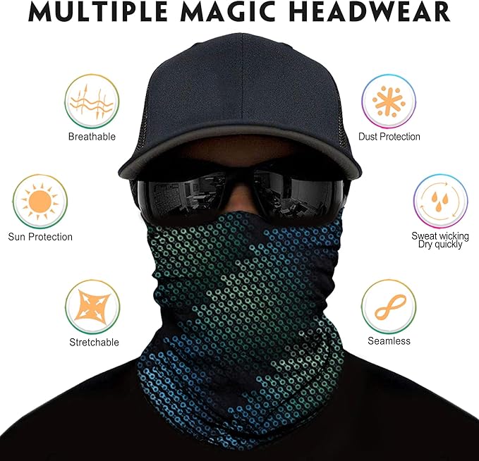 Venswell Neck Gaiter Face Mask Men Women,Seamless Bandana Rave Face Cover Scarf Mask,Balaclava,Headband, Head Wrap,Headwear