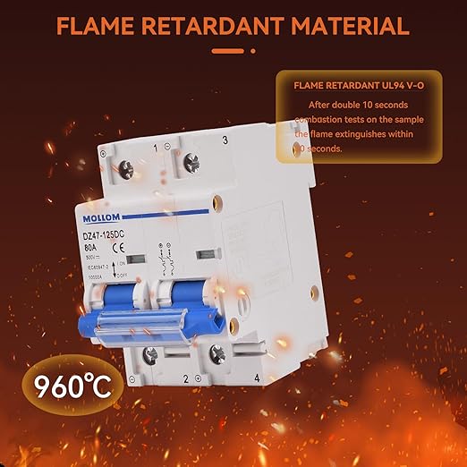 Mollom DC 2 Pole Miniature Circuit Breaker, 500V 100Amps, Scene Visualization Custom MCB Thermal Magnetic Trip, 6KA Breaking Capacity DC Disconnect Switch for Solar PV System