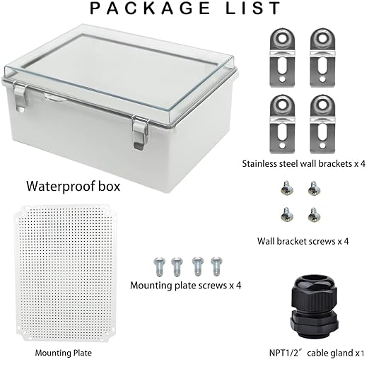 Waterproof Electrical Box, IP67 Junction Box Stainless Steel Latch Hinged Clear Cover Project Enclosure with Wall Bracket 13.8" x 9.8" x 5.9"