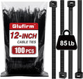 Zip Ties 12 inch (100 Pack), Double-sided Toothed, 85 lb, Delivering 1.7X Tensile Strength in the Same Specs, Black Cable Ties, Heavy Duty Wire Ties, Glufirm