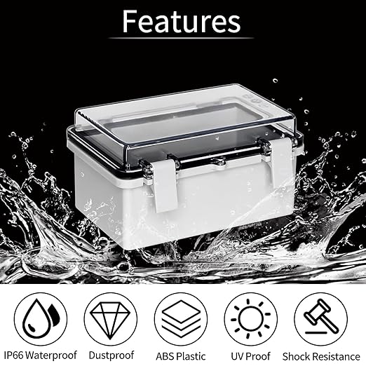 Waterproof Electrical Box Outdoor Electrical Junction Box ABS Plastic Snap Latch Hinged Project Enclosure with Mounting Plate for Outdoor Indoor Wiring Projects Clear 5.3"x3.4"x2.7"
