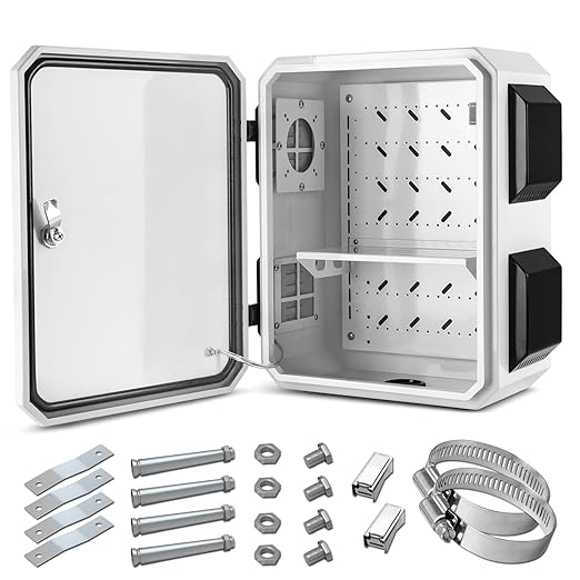 Outdoor Electrical Box, Cold-Rolled Steel Plate, Aluminum Alloy Back Beam, One-Piece Ventilation Design, IP65 Waterproof, Wall/Pole Mounted (17.7" x 13.8" x 7.9")