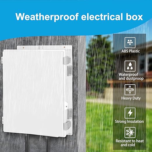 Electrical Junction Box, Outdoor Water Resistant Nema Enclosure, Ventilated ABS Plastic WiFi Project Box with Internal Mounting Panel & Hinged Cover 18.1" Lx 12.6" Wx 4.3" H