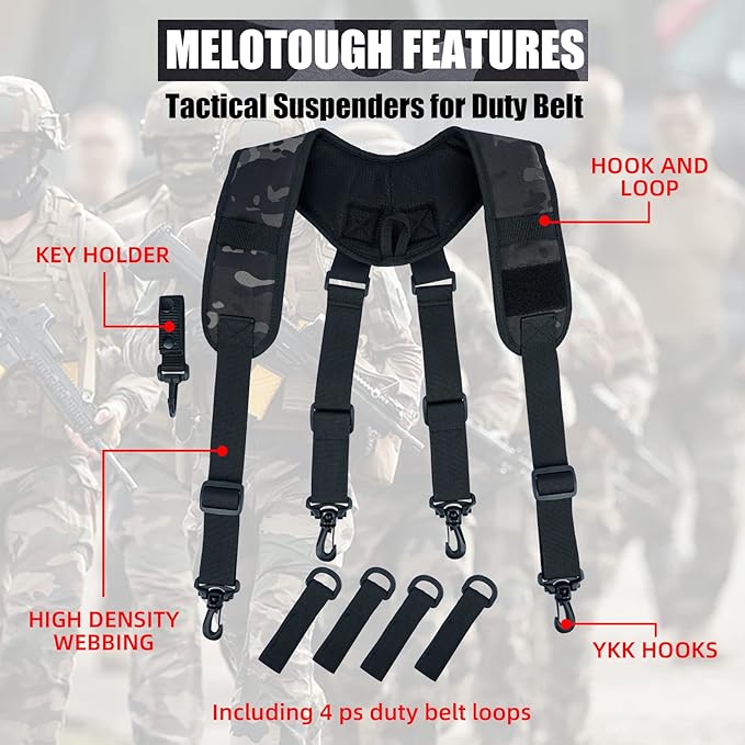 MELOTOUGH Tactical Suspenders for Duty Belt Harness,Police Suspenders Duty belt Padded Adjustable