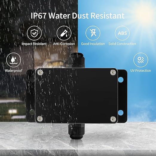 ABS IP67 Waterproof Dustproof Electrical Junction Box, with 15A 600V Barrier Terminal Cable Connector, 1 in/1 Out Power Junction Box（3.93 * 2.67 * 1.96in）