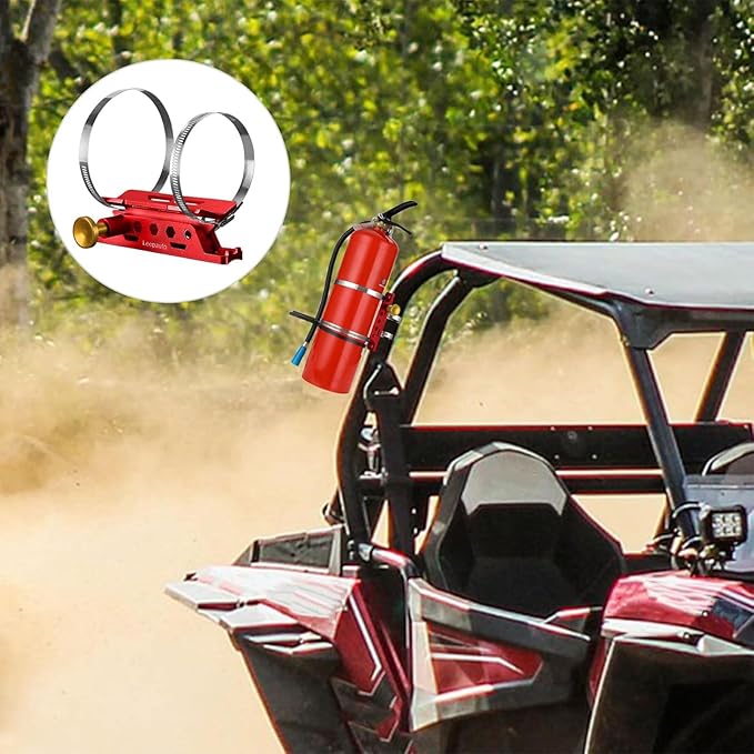 Universal Fire Extinguisher Mount, Aluminum Quick Release Roll Bar Fire Extinguisher Bracket Holder with 8 Clamps Compatible with Jeep Wrangler JK TJ JL JKU Polaris RZR Ranger UTV, Red