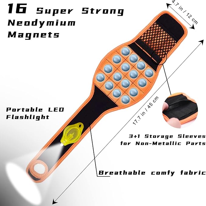 Magnetic Wristband with Flashlight & Magnet Pedal for Holding Screws, Magnetic Wristband Tool Belt for Holding Screws Nails Drill Bits, Cool Handy Gadget Gifts for Fathers, Husband Who Have Everything