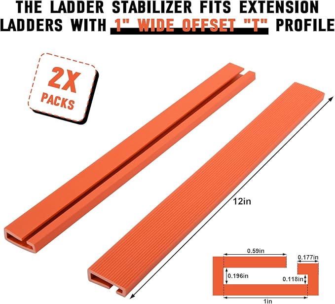 Ladder Stabilizer, Rail Ladder Covers for Gutters & Roof, Ladder Safety Protector Fits Extension Ladders with 1”Wide Offset “T” Profile, Used to Fall Prevention and Scratch Protection, 2 Pack