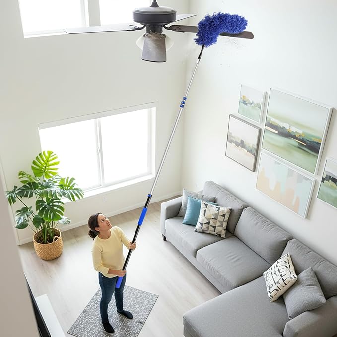 26ft High Reach Duster Kit, Aluminum 5-20ft Fan & Window Cleaner Set, Versatile Dusting Set with 5 Replaceable Heads for Cleaning Fans, Windows, and Hard-to-Reach Areas Outdoors Without Ladder