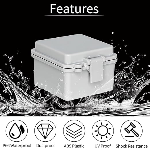 Outdoor Electrical Junction Box ABS Waterproof Junction Box IP66, Weatherproof Enclosure with Terminal Block for Solar/CCTV/Garden UseGray Cover 5.3"x3.4"x2.7"