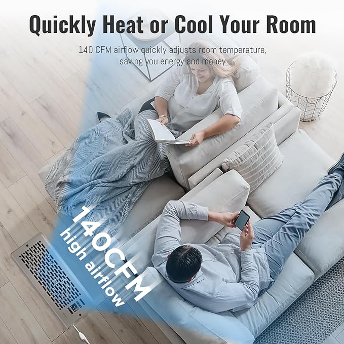 Register Booster Fan for 4" x 12" Register Holes, Quiet Vent Fan Booster with Intelligent Thermostat, Improves Heating Cooling, App Control, 10-Speeds, Manhattan Smart Register Vent, SN