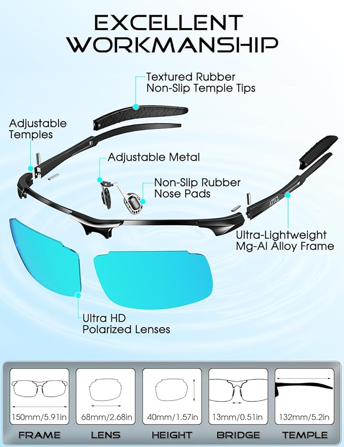 ATTCL Polarized Sunglasses Men Sports: UV Protection Anti Glare Wrap Around Lightweight Metal Driving Fishing Golf Running