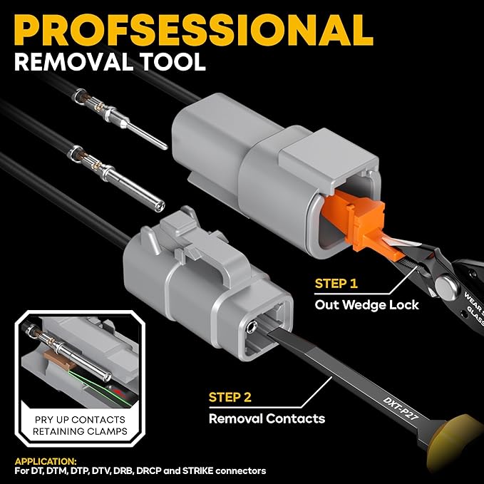 DTM Deutsch Series Connector Crimping Tool Kit, 2/3/4/6 Pin Miniature Waterproof Connectors, Size 20 Contacts (22-16 AWG), Ratcheting Crimper & Removal Tool for Sensors ECU, Fits Deutsch DTM