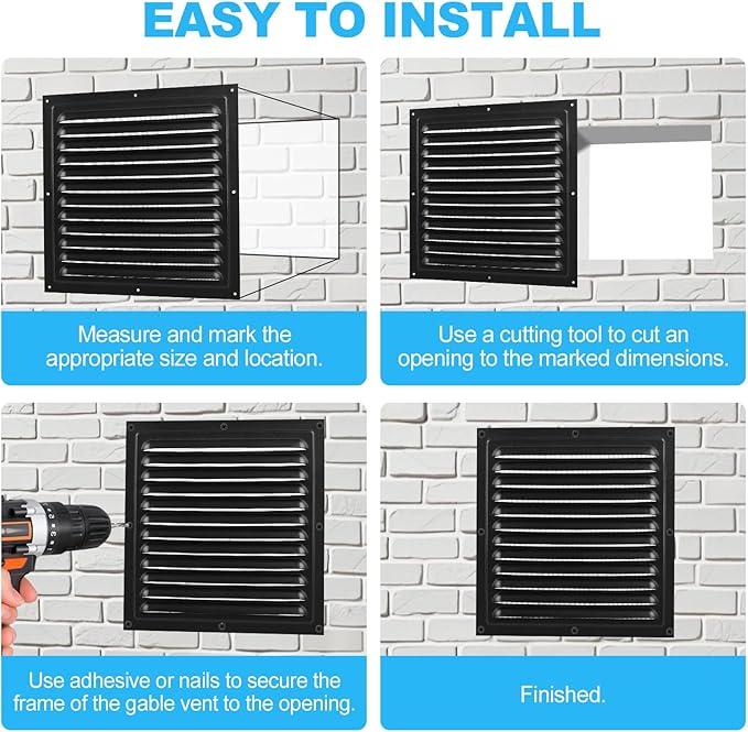 2pcs Attic Vents Gable Vents for Shed Shed Vent Kit with Screen Mesh Square Vent Louvered Vent Grille for Storage Shed Garage Ceiling Exterior Door House Attic (Black,10 x 10 Inch)