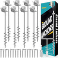 25" Ground Anchors Screw in, Mobile Home Anchors with Upgraded Wider Spiral Blades, Earth Shed Anchor High Wind Heavy Duty for Graden, Storage Shed, Trampoline, Carports, Swing Set(Silver-8x25in)