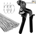 Stainless Steel Cable Tie Gun with 100 Pcs 11.8 inch Metal Zip Ties Tool, Heavy Duty Self-locking Cable Tie Gun Kit for Fastening and Cutting Fence Exhaust Pipe Outdoor
