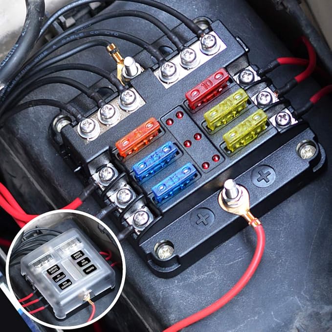 12V Fuse Box 6 Way 12 Volt Fuse Block ATO/ATC with LED Indicator Light Waterproof 24V for Marine Automotive Boat Car Truck