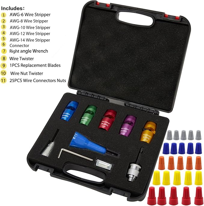 Wire Stripper Tool For Drill,AWG6 8 10 12 14 Gauge,Wire Stripping Professional Electrician Tools Set,Wire Twisting Tool,Impact Wire Stripper,Wire Twister(AWG6/8/10/12/14)