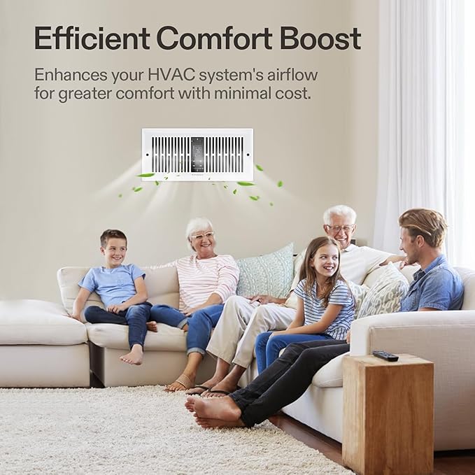 VIVOSUN Quiet Register Booster Fan for 𝟒" 𝐱 𝟏𝟎" Holes, Cooling Heating Vent Fan with 10-Speeds App Control &Adjustable Wind Direction, Thermostat Control for Bedroom, Bathroom &Attic, White