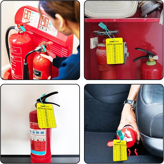 30 Sets Fire Extinguisher Tags Monthly Inspection Tear-Resistant Numbered Plastic Tamper-Evident Cable Ties Easy to Punch Includes Handheld Hole Puncher