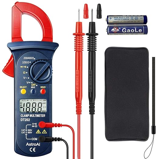 AstroAI Digital Clamp Meter 2000 Counts, Multimeter Amp Meter with Auto Ranging; Measures Voltage Tester, AC Current, Resistance, Continuity; Tests Diodes