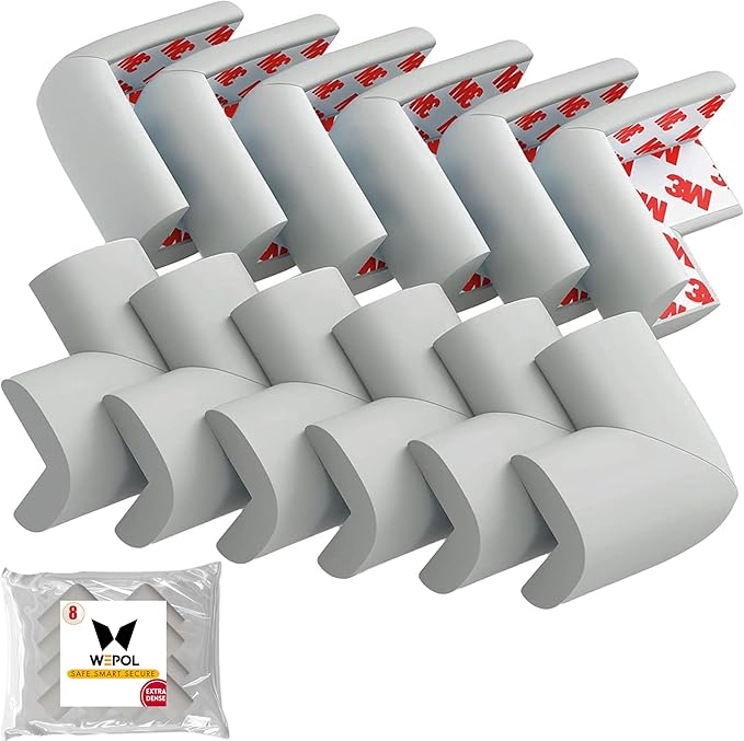 Soft Foam Corner Protectors for Baby, Bed Frame Corner Guards, Sharp Edge Desk Furniture Safety Cover Bumpers for Kids, 3M Adhesive Pre-Taped Rubber Padding Cushion (Gray, 12 Pack)