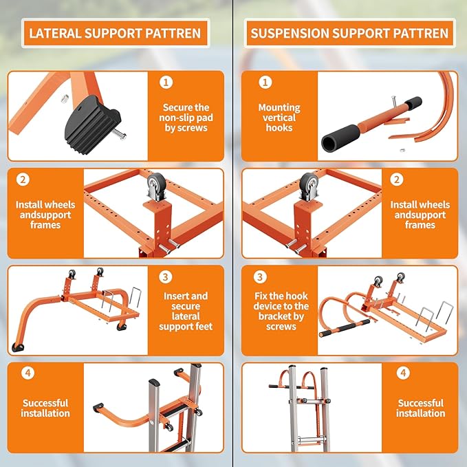 2 in 1 Ladder Stabilizer,Roof Ridge Extension Both Horizontally and Vertically, Rubber Grip T-Bar，Quick and Safe Access to Steep Roofs.