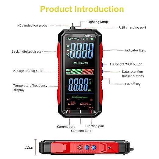 Digital Multimeter, FS899L Multimeter, USB Rechargeable Digital Multimeter – 6000 Counts, Automatic Digital Display Multimeter Tester for Home and Industrial Electrical Issues (FS899L)