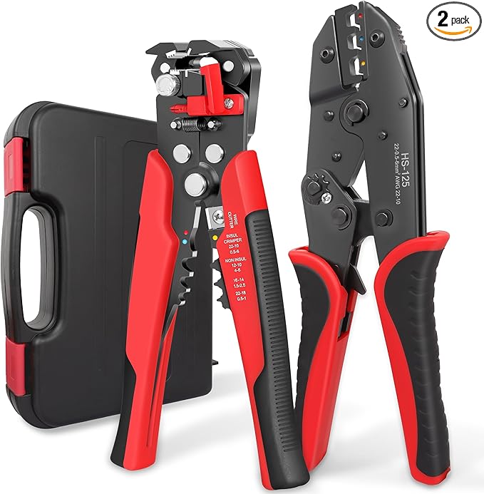 Kuject Wire Stripper and Crimping Tool Kit, 3 in 1 Self-Adjusting Wire Stripping for 10-24 AWG with Crimping Tool Set for Heat Shrink Connectors AWG22-10