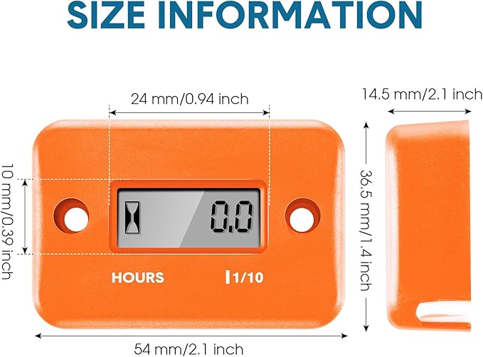 2 Pieces Inductive Hour Meter for Gas Engine Lawn Mower Dirt Bike Motorcycle Motocross Snowmobile Karting Marine ATV Boat Outboard Motor Generator Waterproof Hour Meters (Orange)