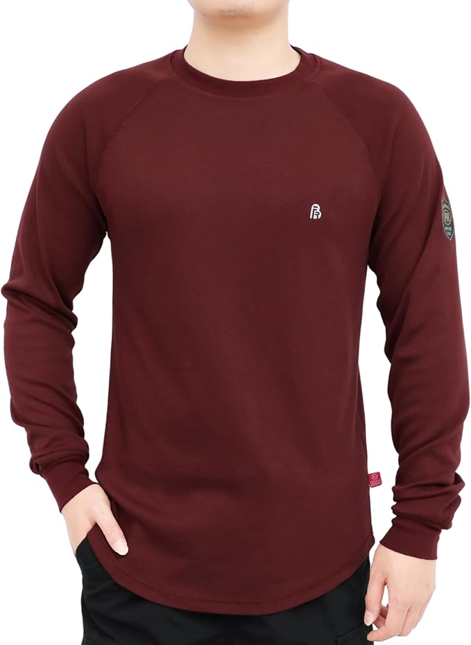 BOCOMAL FR Shirt 7oz Heavyweight Flame Resistant Shirts for Men Fire Retardant Long Sleeve Crew Work Shirts CAT2