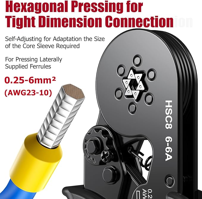 Preciva Ferrule Crimping Tool Kit with 1900PCS Wire Connectors, Hexagonal AWG23-10 Sawtooth Self-Adjustable Ratchet Wire Terminals Crimper Kit