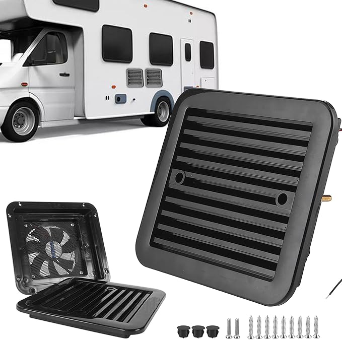 AUTOXBERT RV Side Vent Fan, 2.4W 12V One-Way Silent Wind Air Ventilation Exhaust Fan for Caravan, Motorhome, Camper, Black