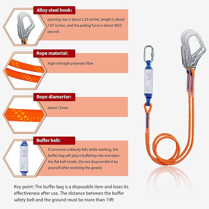 Fall Protection Safety Full Body Harness 5pt Adjustment Safe Comfortable Construction Positioning Harness Extra Long Thick Leg Back Padded Push-Button Quick-Lock Buckles OSHA and ANSI compliant