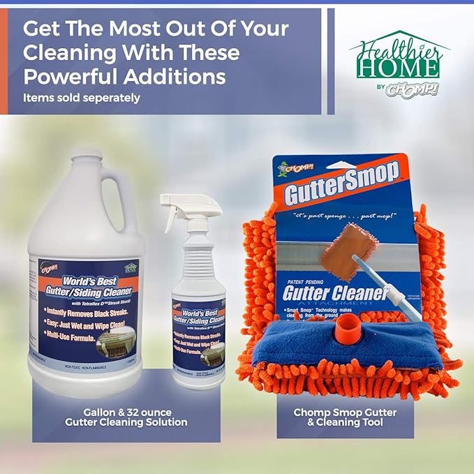 CHOMP! World’s Best Gutter Cleaner: Ultimate Gutter Cleaning Solution for All Types of Rain Gutters, Siding and Metal Trim - Instantly Clean Black Streaks, Filth, Dirt and More - 1 Gallon
