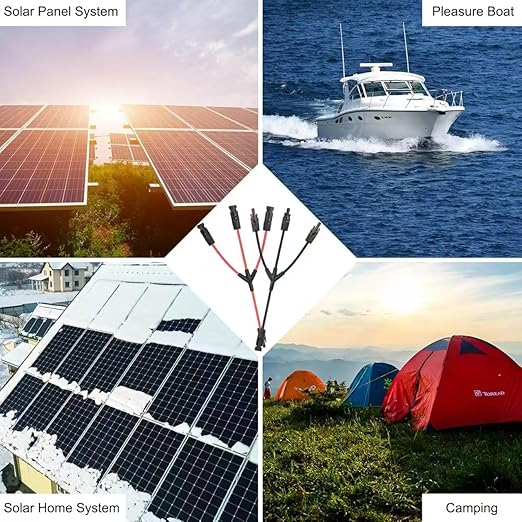 Solar Y Branch Connectors, 1500V DC, 30A, PPO Material, 3-to-1 Parallel Adapter for Solar Panels, 1 Pair(M/FFF+F/MMM, Y-Branch)