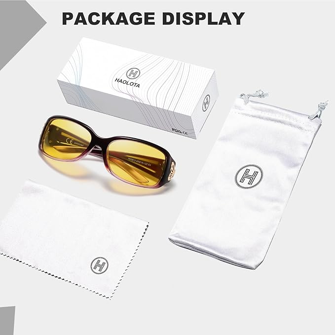 HAOLOTA Night Vision Driving Glasses Women Anti Glare Polarized, Wrap Around Nighttime Safety Glasses UV Protection