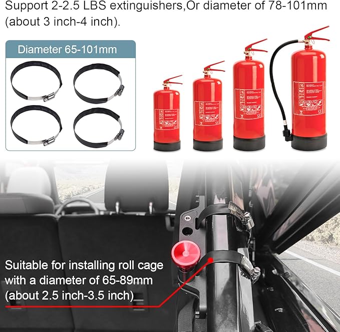 Aluminum Quick Release Roll Bar Fire Extinguisher Mount Holder Compatible with for Ford Bronco Jeep Wrangler Gladiator UTV Polaris RZR Ranger Can Am ATV Fire Extinguisher Bracket