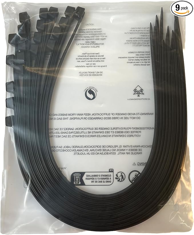 48 Inch Extra Long Zip Ties Heavy Duty For Outdoor Use,175 Pounds Tensile Strength,UV Resistant,9 Pieces,Black