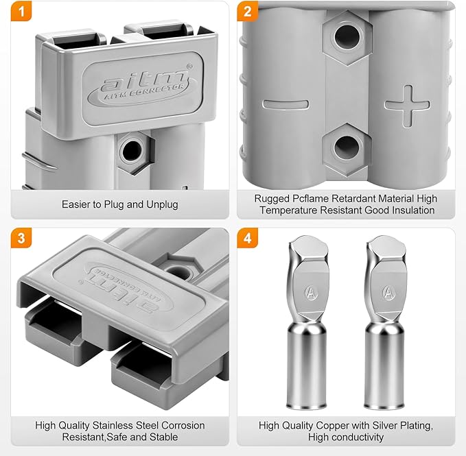 Crimping pliers with connectors and connector dust covers are used as crimping tools for 50 ampere 600V connector, as well as clamps, terminals, cable connect, and cutting tools (10PCSgrey 6AWG)