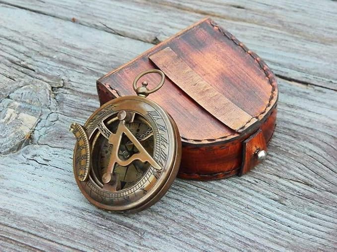 Compass Gift for Mom/Dad, Antique Nautical Directional Magnetic Sundial Pocket Compass Gifts for Women/Men with Leather Case or Wooden Box, Baptism 2026 Communion Christian Luxury Gift, Anniversary