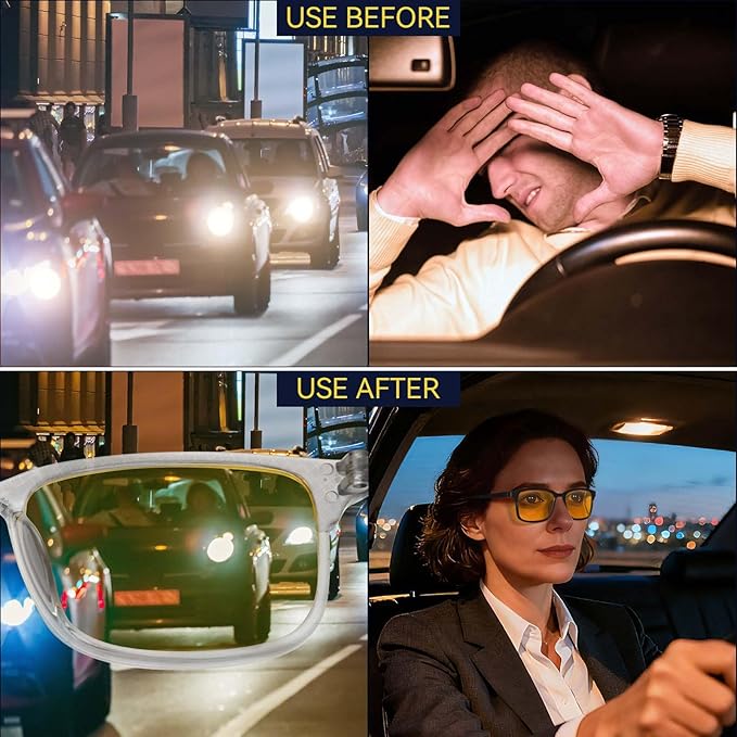 Dollger Night Vision Glasses for Driving Square Anti Glare UV400 Protection Lightweight Nighttime Eyewear for Men and Women