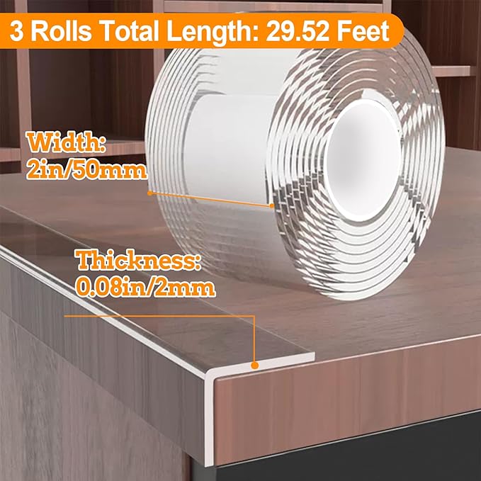 3 Pack Clear Soft Corner Protectors for Furniture Strip,2 in x 9.84 FT,Sharp Edge & Table Bumper,Window Edge,Wall Protector, Soft Corner Guards Safe for Proof,Table Corner Protectors in Family