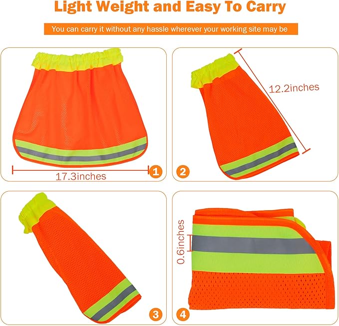 TCCFCCT Hard Hat Sun Shade, High Visibility Neck Shield with Secure-Fit Fastener, Mesh Neck Sun Shade Protector with Reflective Strip, Construction Helmets Use, Hard Hat Not Included, Orange, 5 Packs