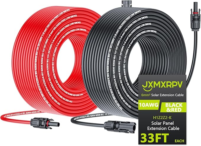 Solar Extension Cable 33Ft 10AWG, Solar Wire with Tool-Free Solar Connectors, Waterproof Solar Panel Extension Cable 6mm², PV Cable 10Gauge for Home Boat RV Solar Panels(33ft)