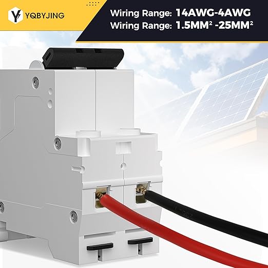DC Circuit Breaker 32 Amp Solar Panel Disconnect Switch 12V-500V 2 Poles Miniature Solar Circuit Breaker for Outdoor PV Homes Battery, AC 110V DIN Rail MCB