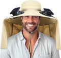 Chuarry Wide Brim Sun Hat with 2 Fan Outdoor Solar Powered USB Charging Fishing Hat with Neck Flap for Men Women