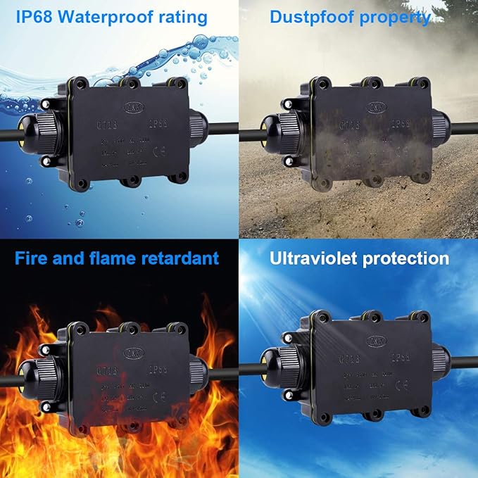 Junction Box Outdoor Waterproof IP68 2Way Plug Line M20 Coaxial Cable Connector Wire Range 5 to15mm Electrical External Power Cord Junction Boxes Protection Gland Electrical
